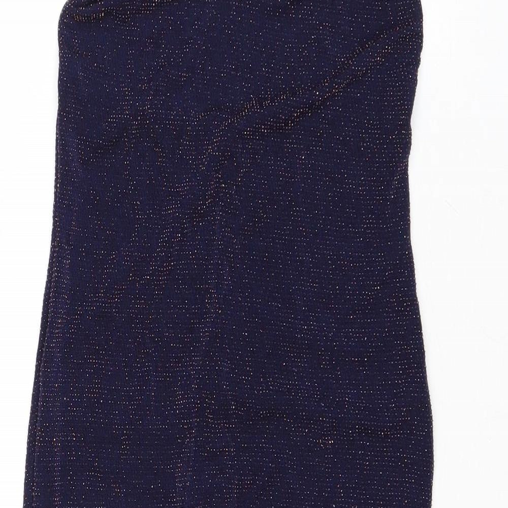 Boohoo Womens Blue Nylon Slip Dress Size 12 V-Neck Pullover