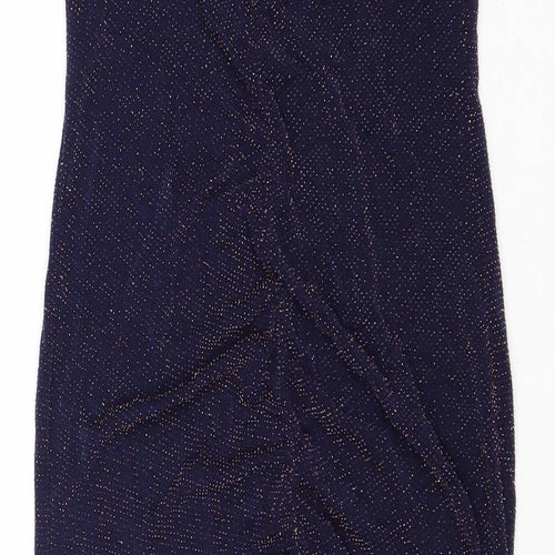 Boohoo Womens Blue Nylon Slip Dress Size 12 V-Neck Pullover