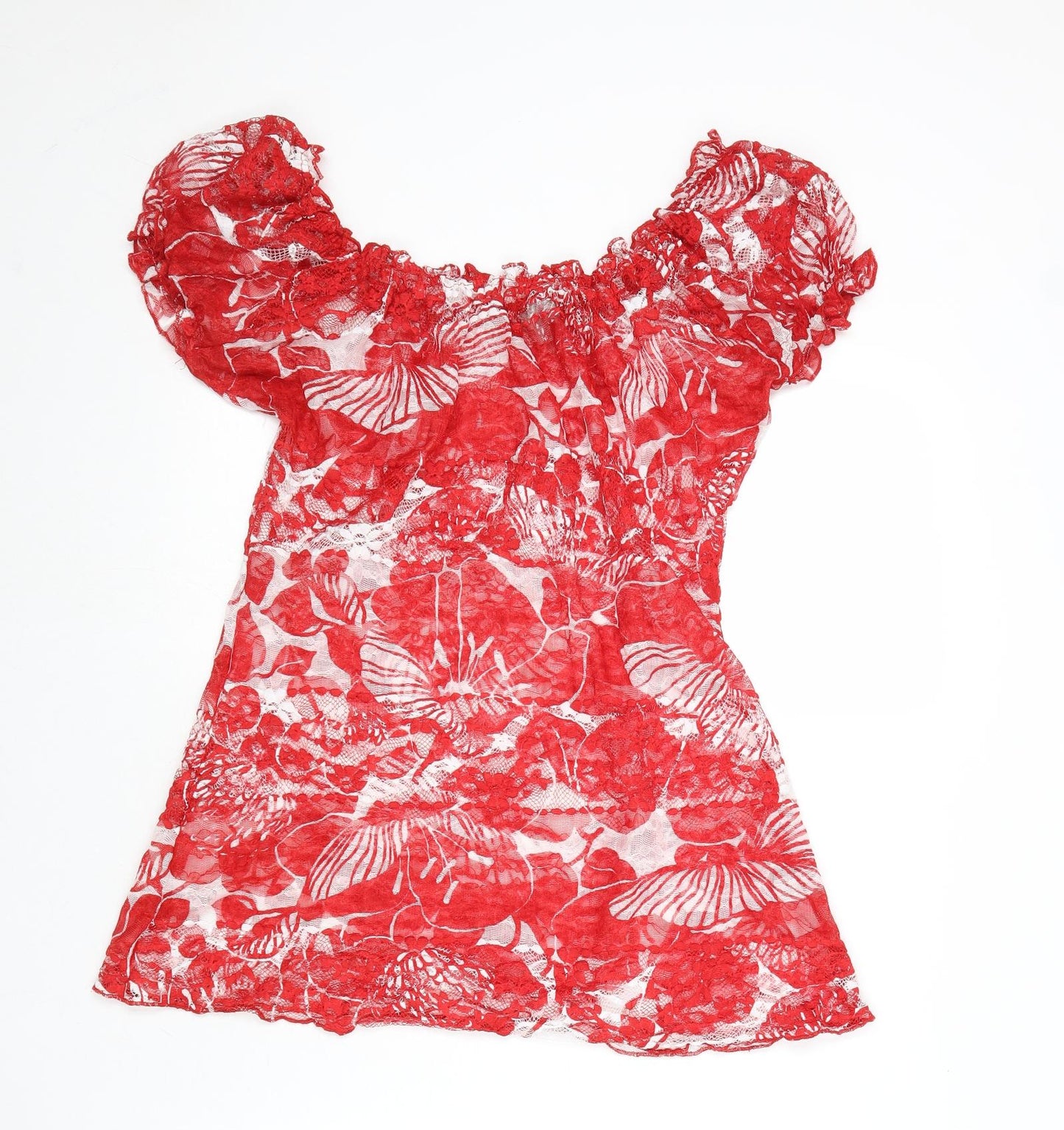 Per Una Womens Red Geometric Polyester Basic Blouse Size 14 Round Neck