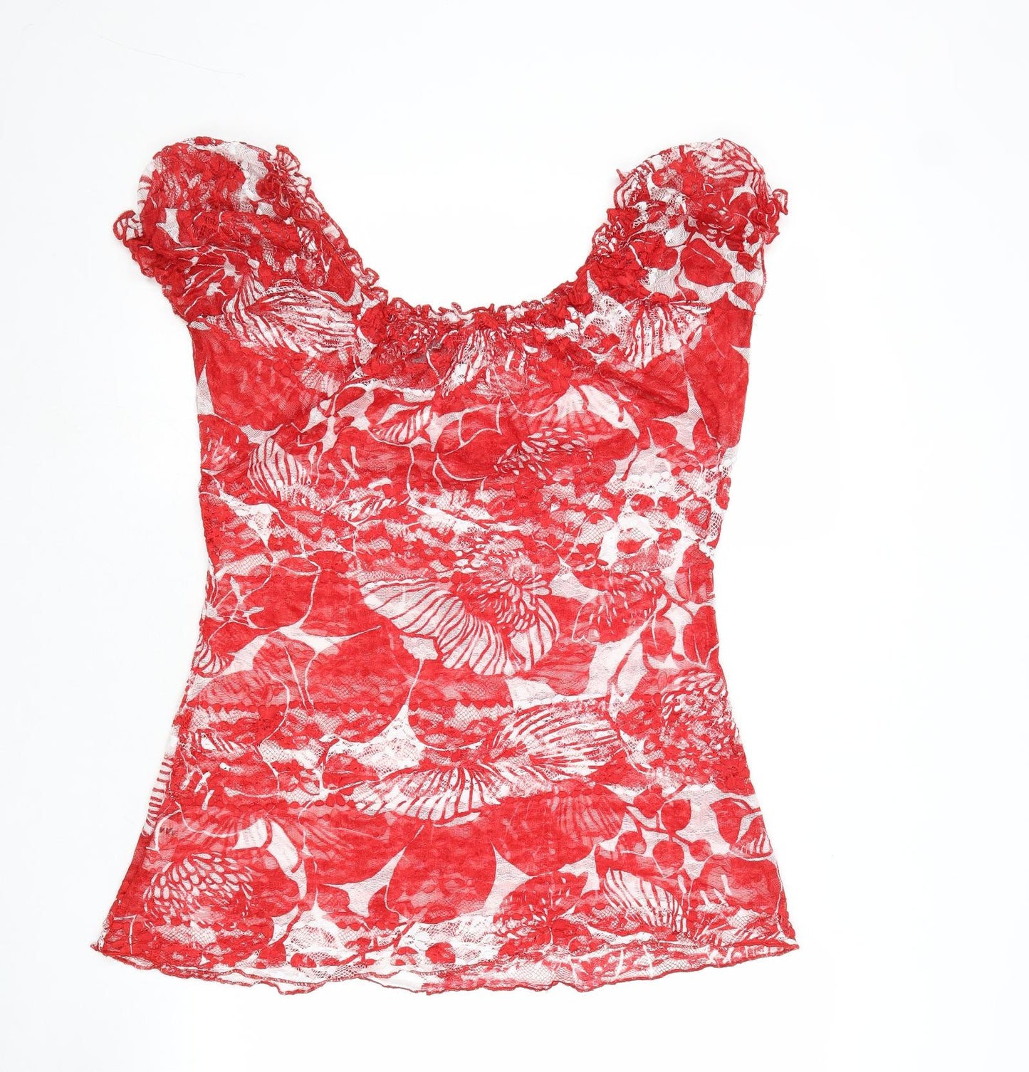 Per Una Womens Red Geometric Polyester Basic Blouse Size 14 Round Neck