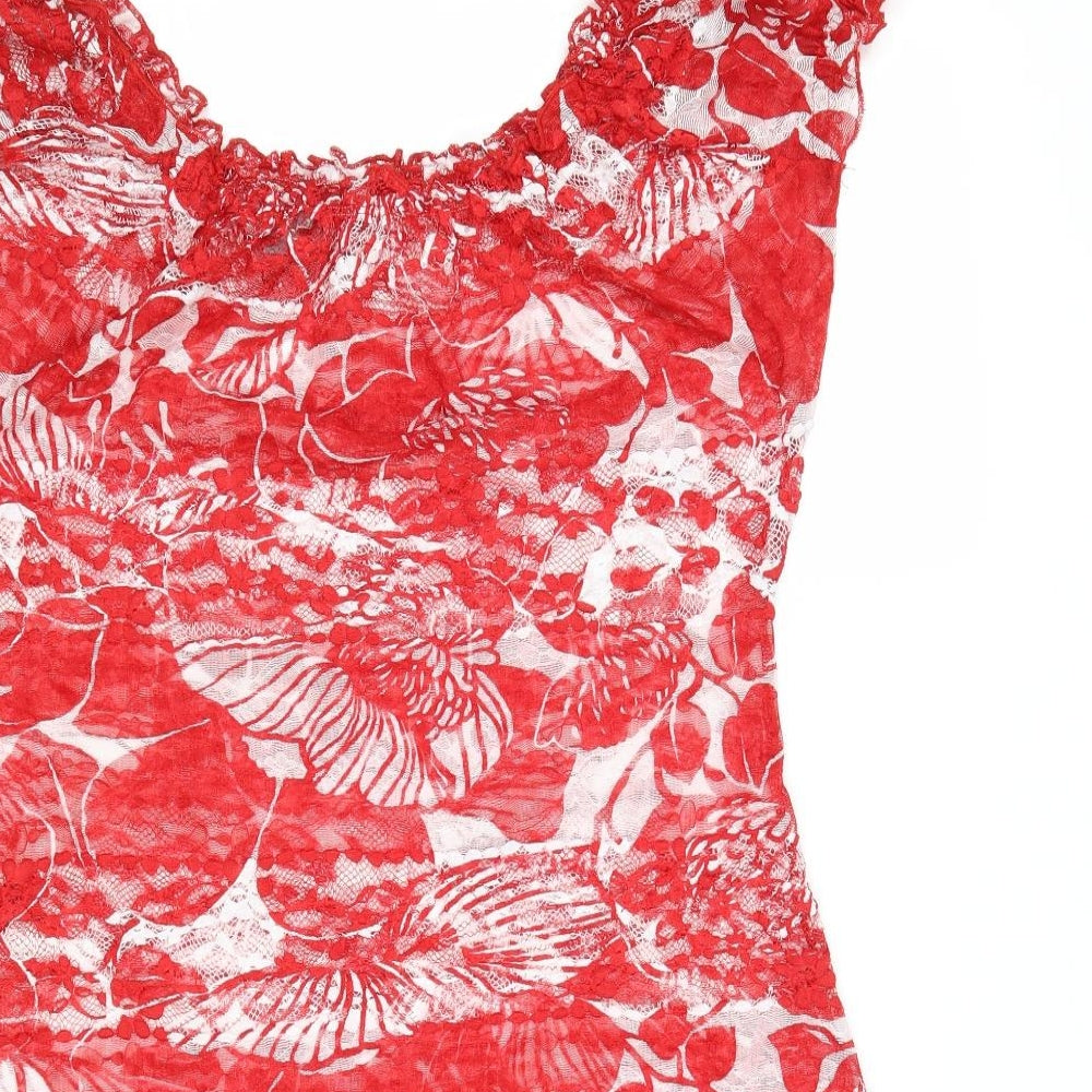 Per Una Womens Red Geometric Polyester Basic Blouse Size 14 Round Neck