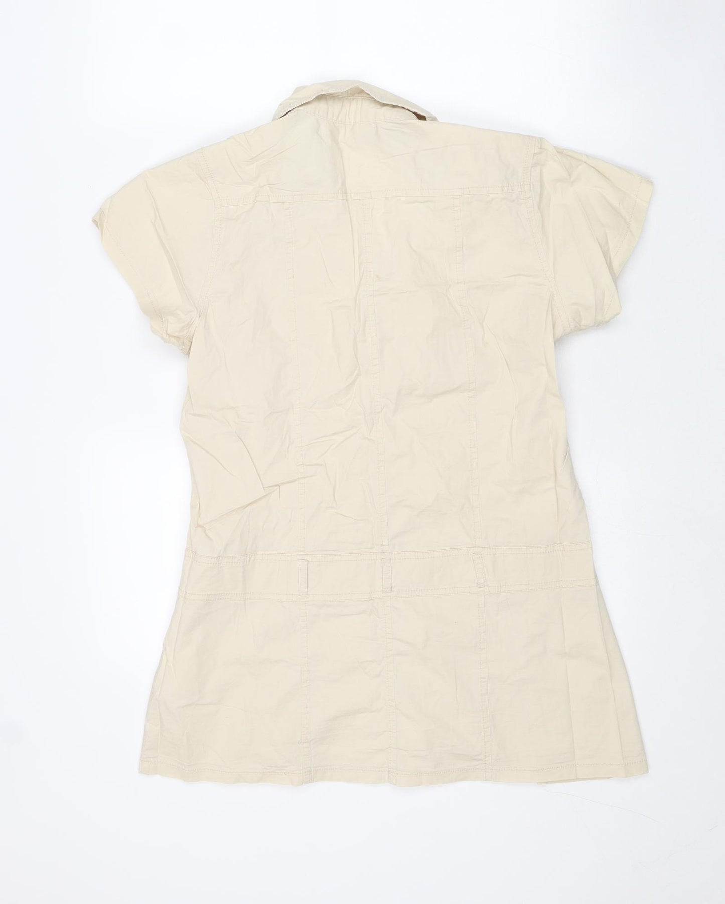 OKAY Womens Beige Cotton Basic Button-Up Size 10 Collared - Size 10/12