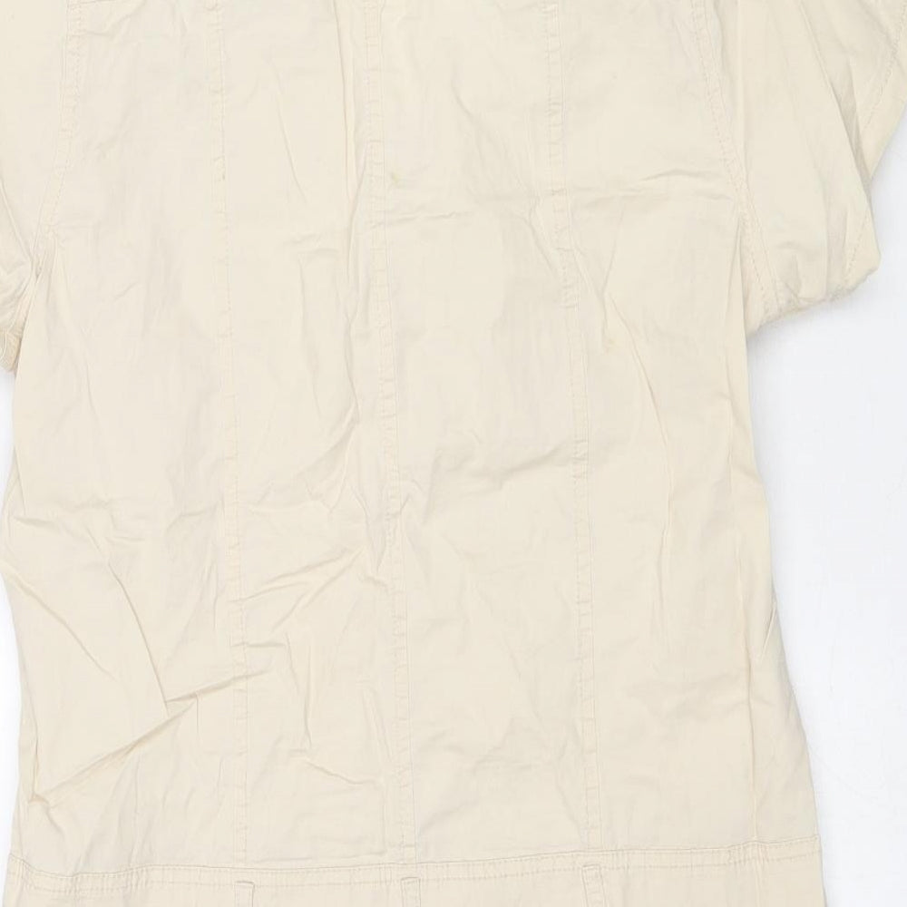 OKAY Womens Beige Cotton Basic Button-Up Size 10 Collared - Size 10/12