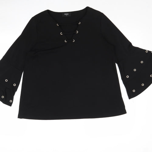 Klass Womens Black Polyester Basic Blouse Size M V-Neck