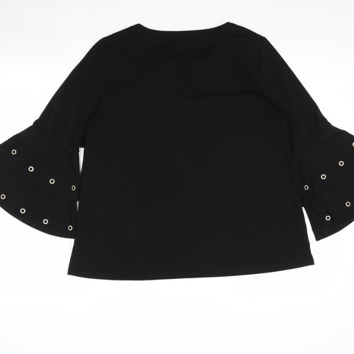 Klass Womens Black Polyester Basic Blouse Size M V-Neck