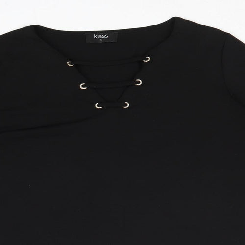 Klass Womens Black Polyester Basic Blouse Size M V-Neck