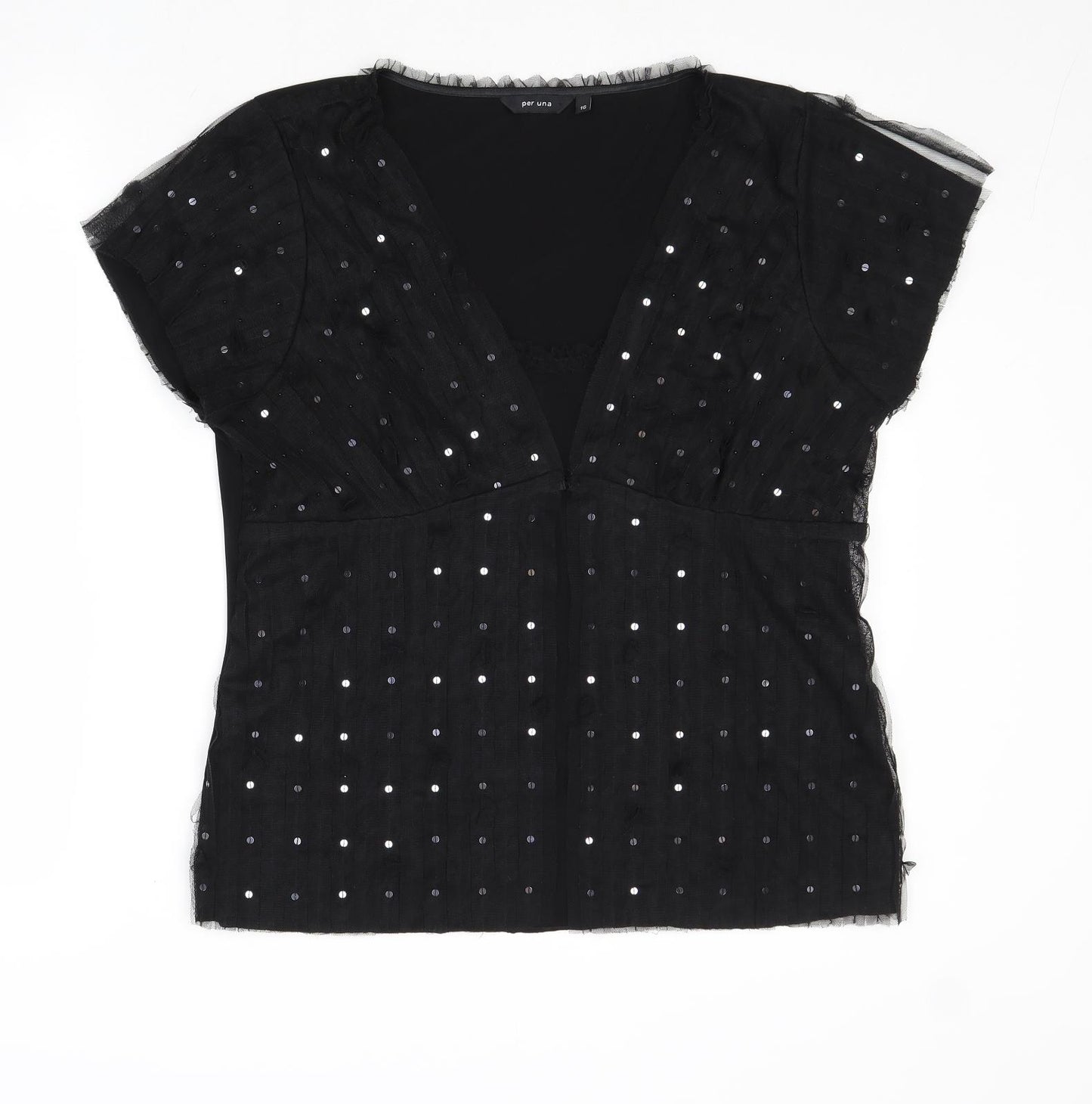 Per Una Womens Black Polyester Basic Blouse Size 16 V-Neck