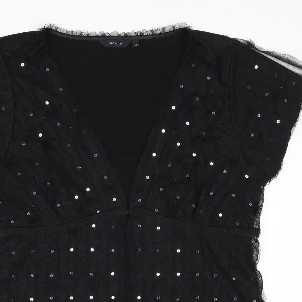 Per Una Womens Black Polyester Basic Blouse Size 16 V-Neck