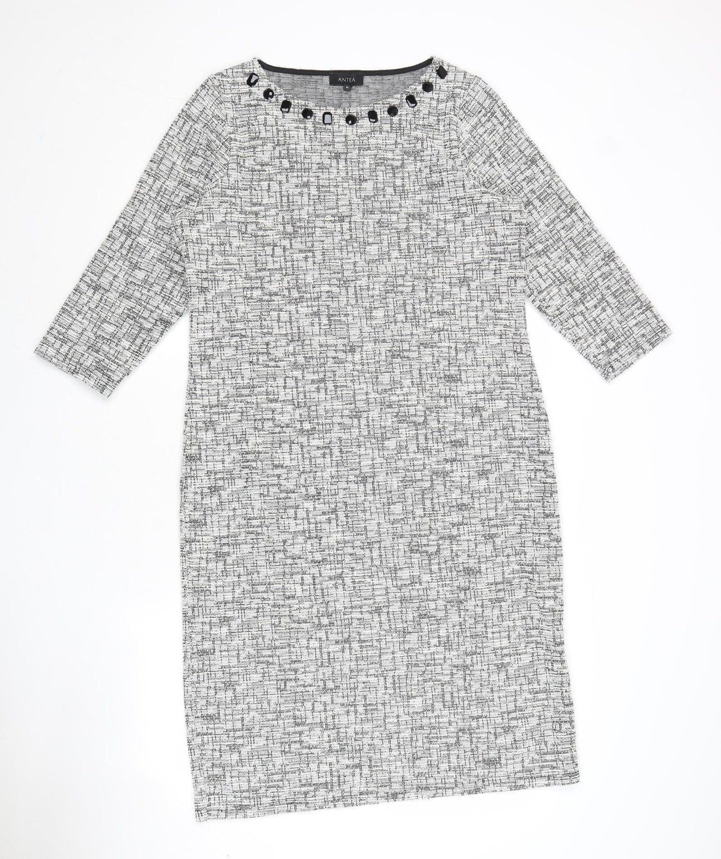 ANTEA Womens Grey Geometric Polyester Sheath Size M Boat Neck Pullover