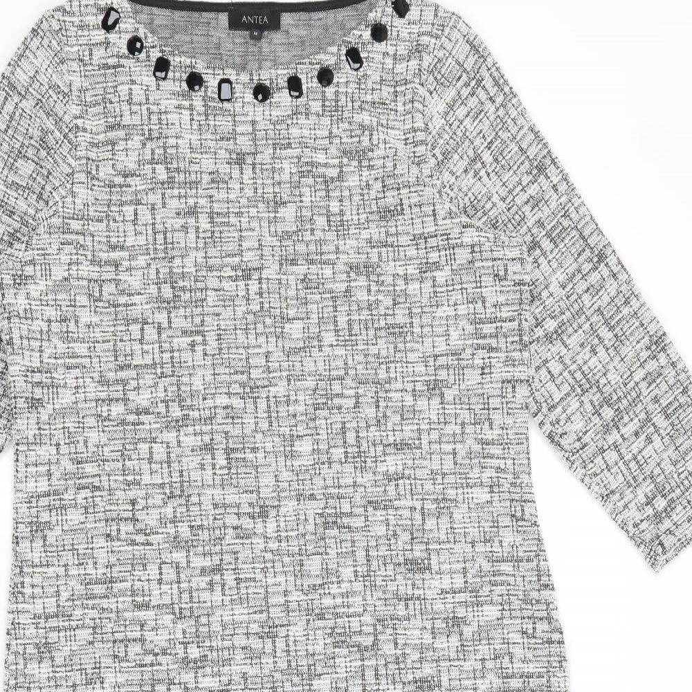 ANTEA Womens Grey Geometric Polyester Sheath Size M Boat Neck Pullover