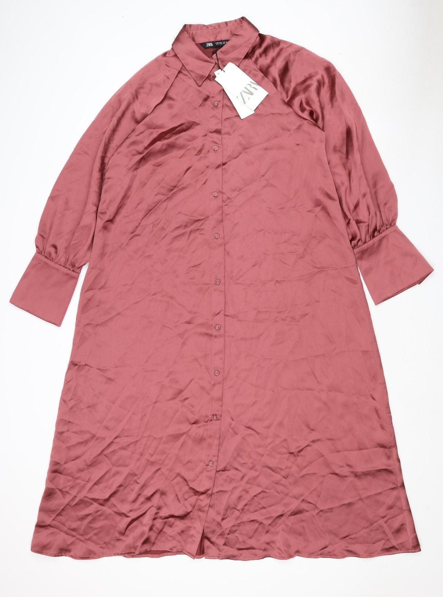 Zara Womens Brown Polyester Shirt Dress Size S Collared Button
