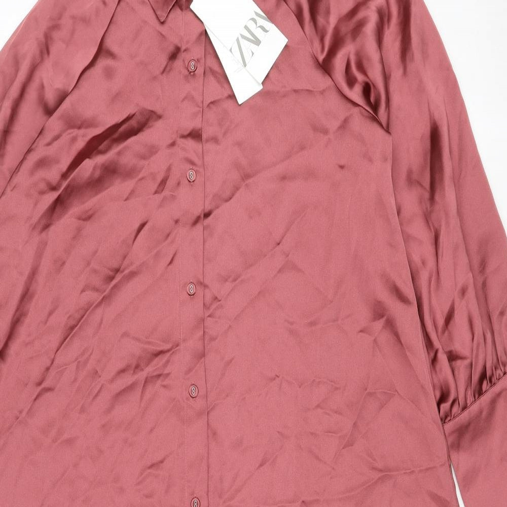 Zara Womens Brown Polyester Shirt Dress Size S Collared Button