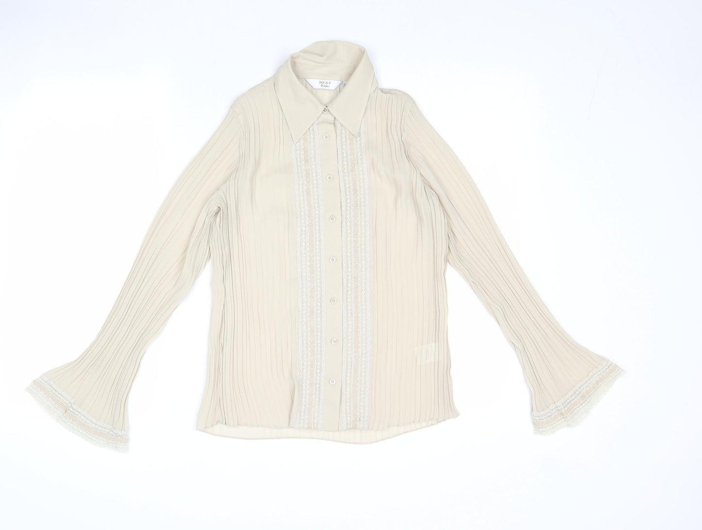 NEXT Womens Beige Polyester Basic Button-Up Size 8 Collared
