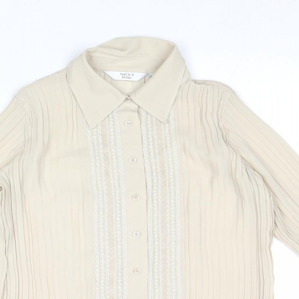 NEXT Womens Beige Polyester Basic Button-Up Size 8 Collared