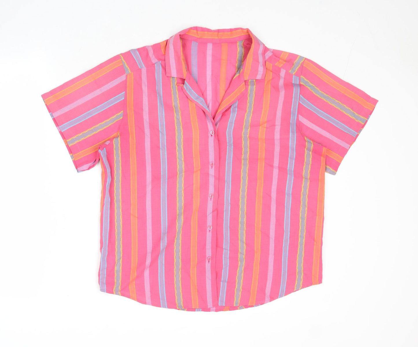 St Michael Womens Pink Striped Cotton Basic Button-Up Size 14 Collared