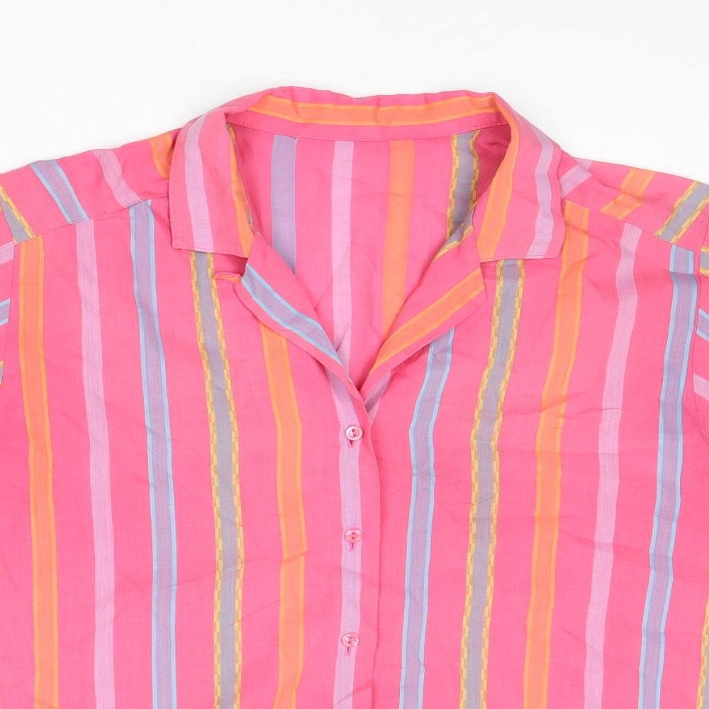 St Michael Womens Pink Striped Cotton Basic Button-Up Size 14 Collared