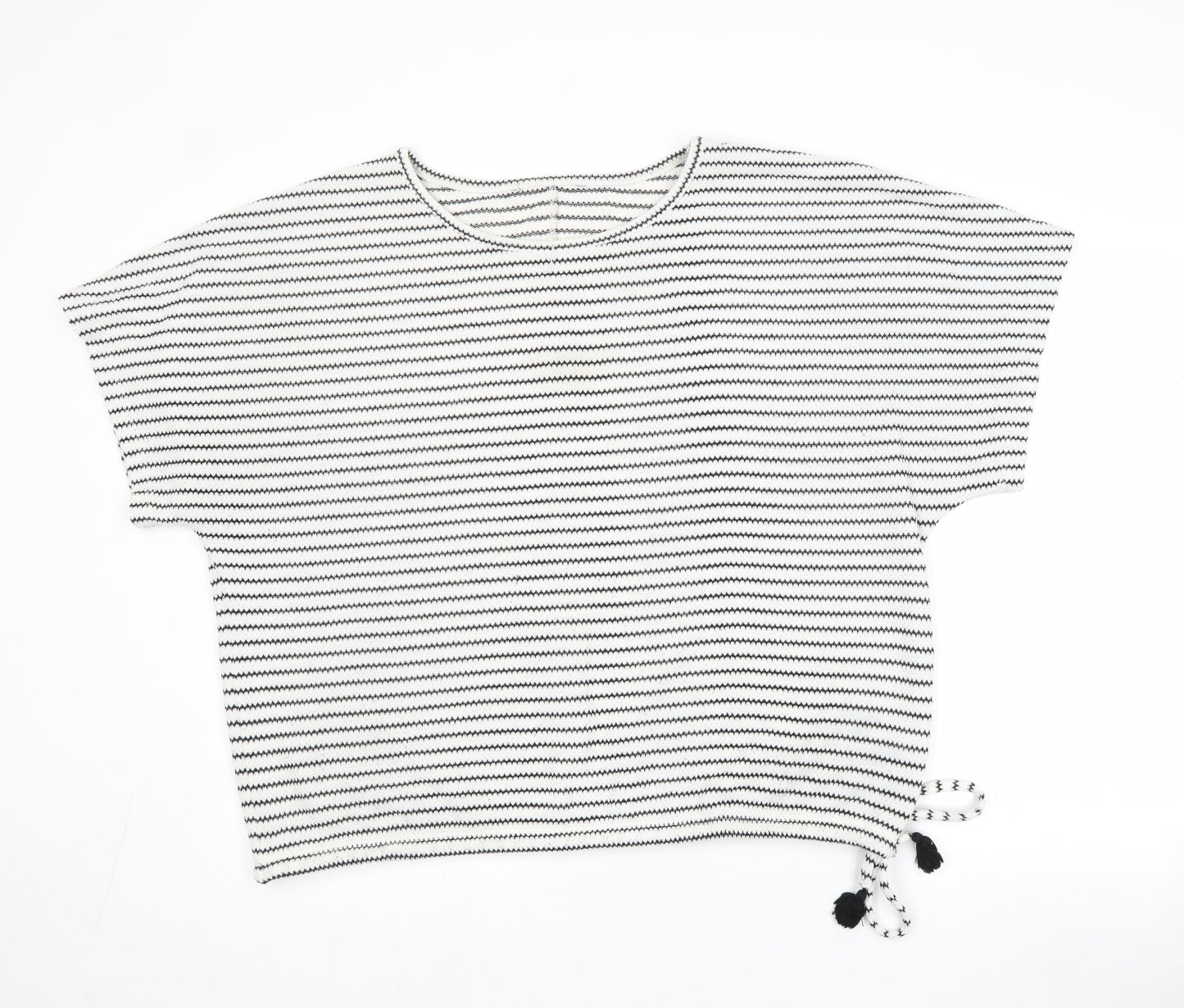 Bonmarché Womens White Striped Polyester Basic T-Shirt Size 20 Round Neck