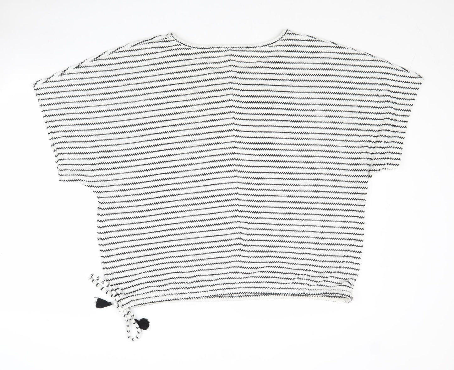 Bonmarché Womens White Striped Polyester Basic T-Shirt Size 20 Round Neck