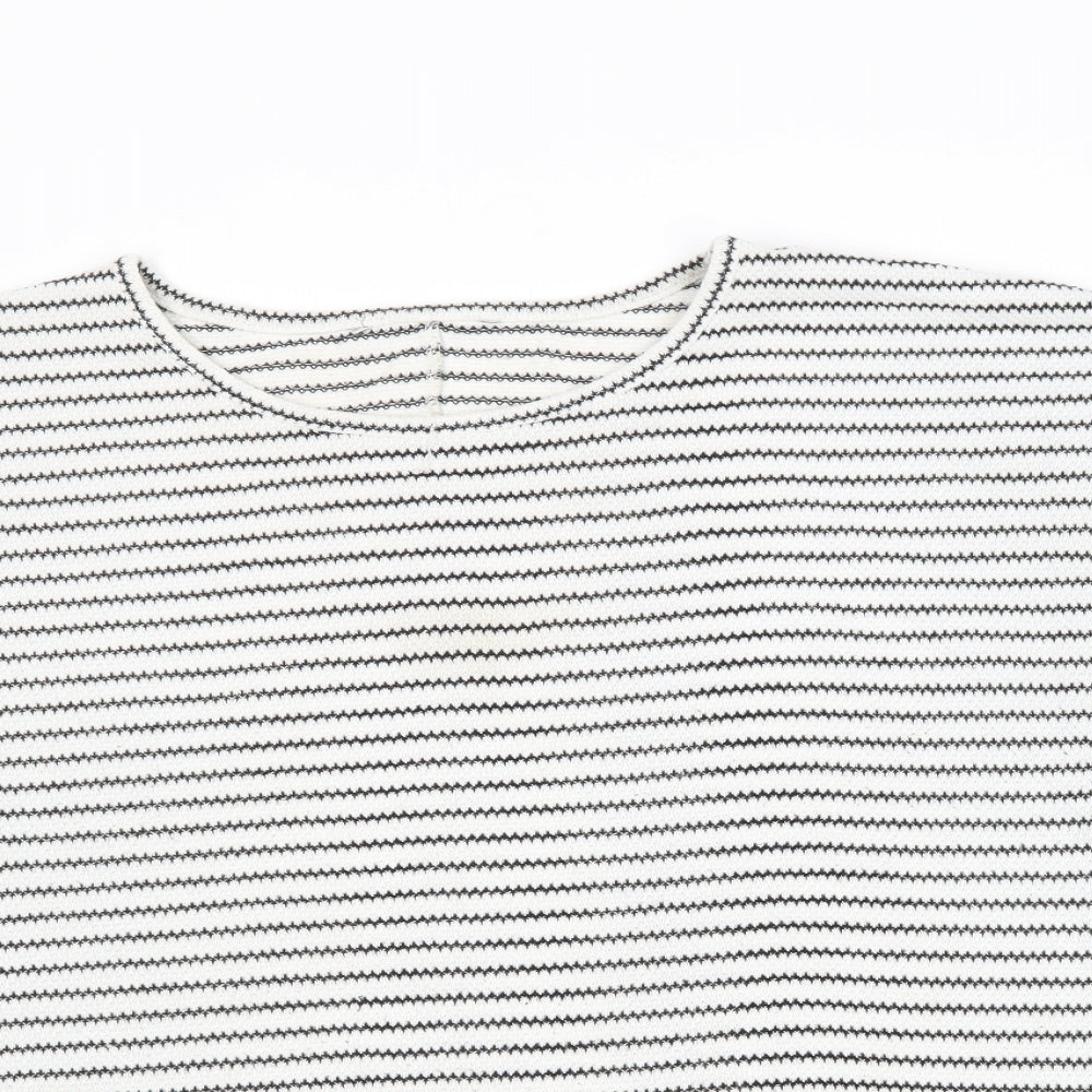 Bonmarché Womens White Striped Polyester Basic T-Shirt Size 20 Round Neck