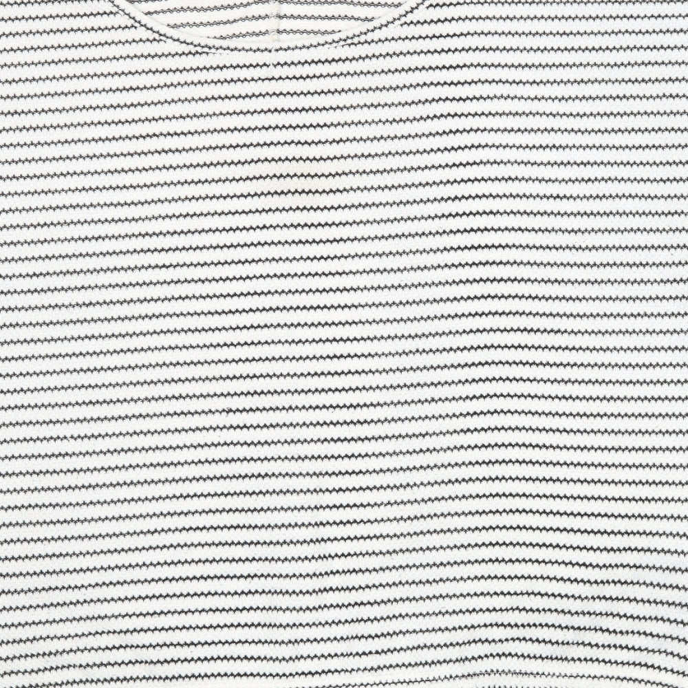 Bonmarché Womens White Striped Polyester Basic T-Shirt Size 20 Round Neck