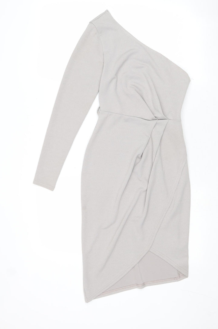 New Look Womens Grey Polyester Sheath Size 6 One Shoulder Zip - Wrap Style