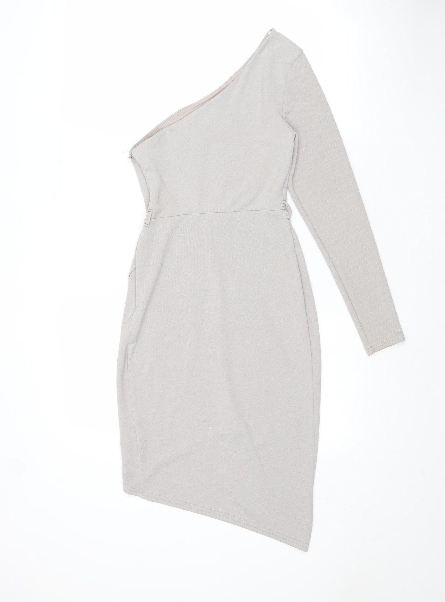 New Look Womens Grey Polyester Sheath Size 6 One Shoulder Zip - Wrap Style