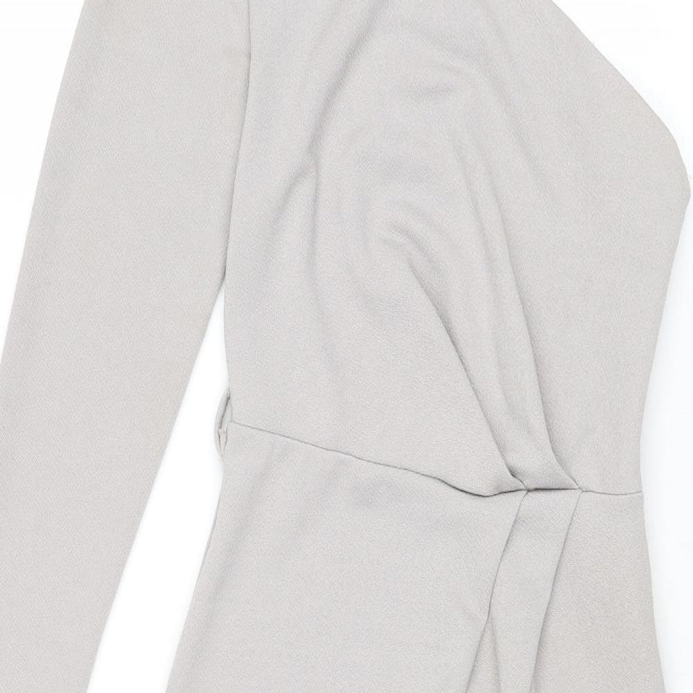 New Look Womens Grey Polyester Sheath Size 6 One Shoulder Zip - Wrap Style