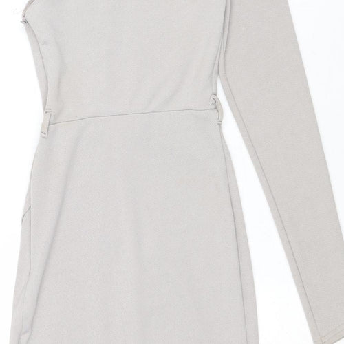 New Look Womens Grey Polyester Sheath Size 6 One Shoulder Zip - Wrap Style