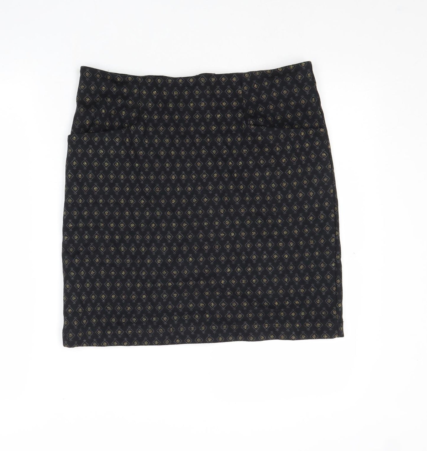 Fat Face Womens Black Geometric Cotton Straight & Pencil Skirt Size 12 Zip