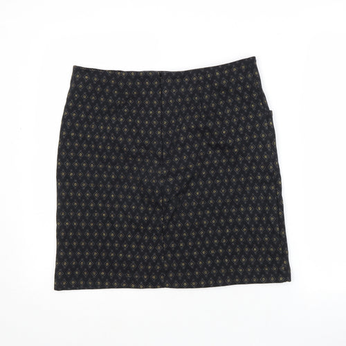 Fat Face Womens Black Geometric Cotton Straight & Pencil Skirt Size 12 Zip