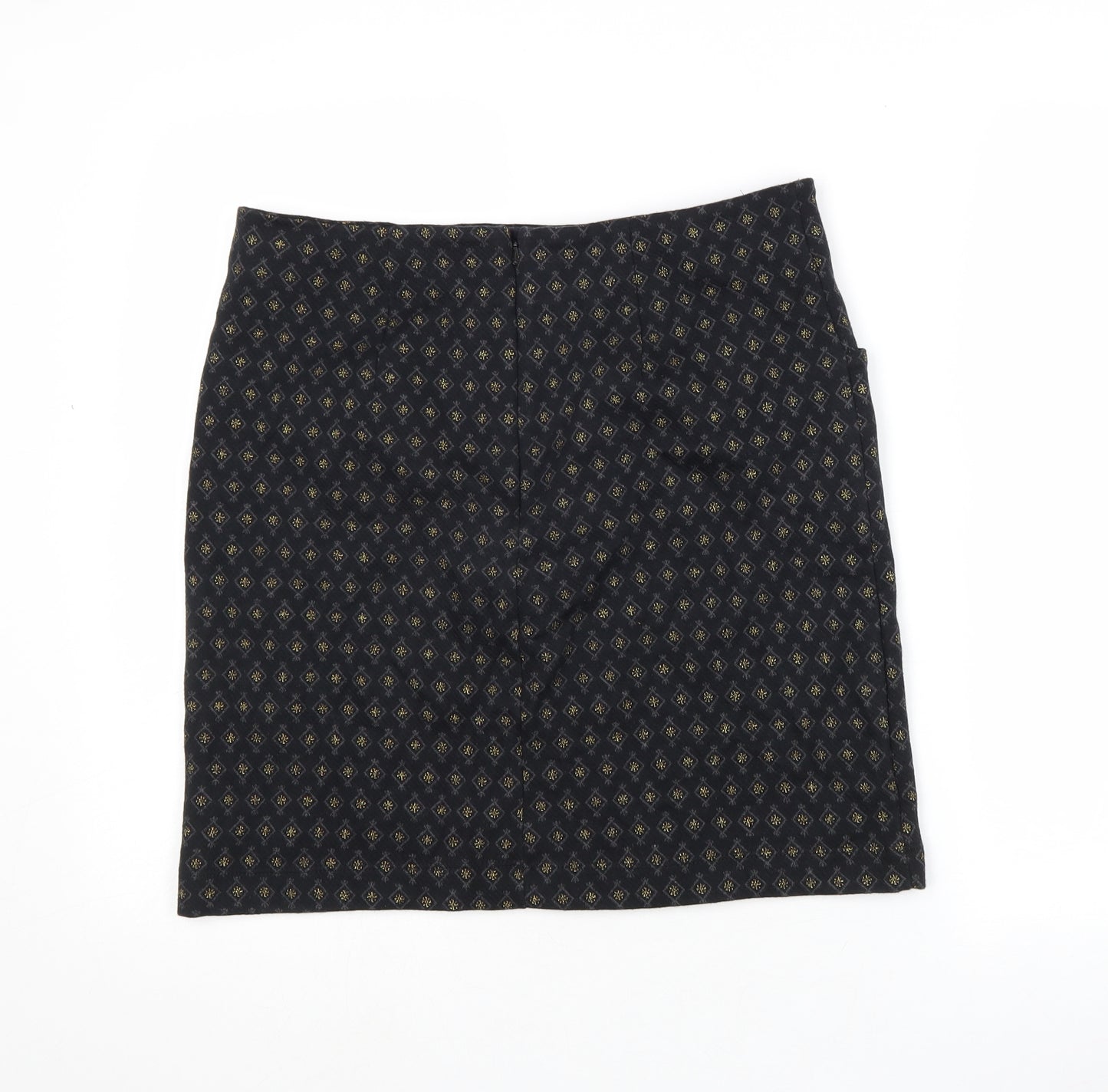 Fat Face Womens Black Geometric Cotton Straight & Pencil Skirt Size 12 Zip