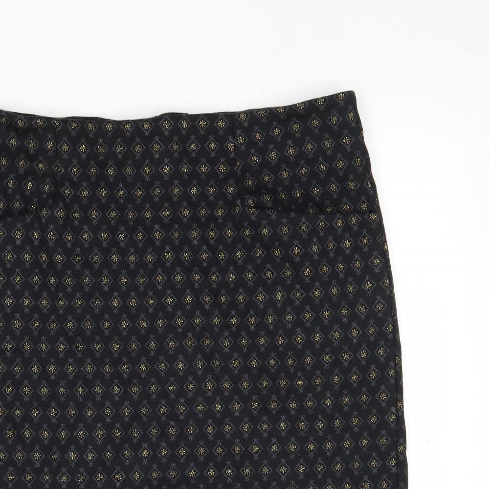 Fat Face Womens Black Geometric Cotton Straight & Pencil Skirt Size 12 Zip