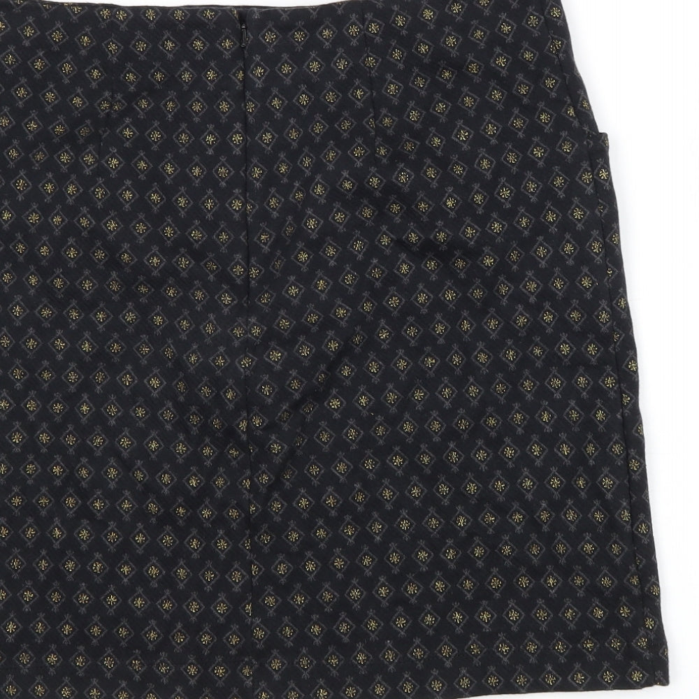 Fat Face Womens Black Geometric Cotton Straight & Pencil Skirt Size 12 Zip