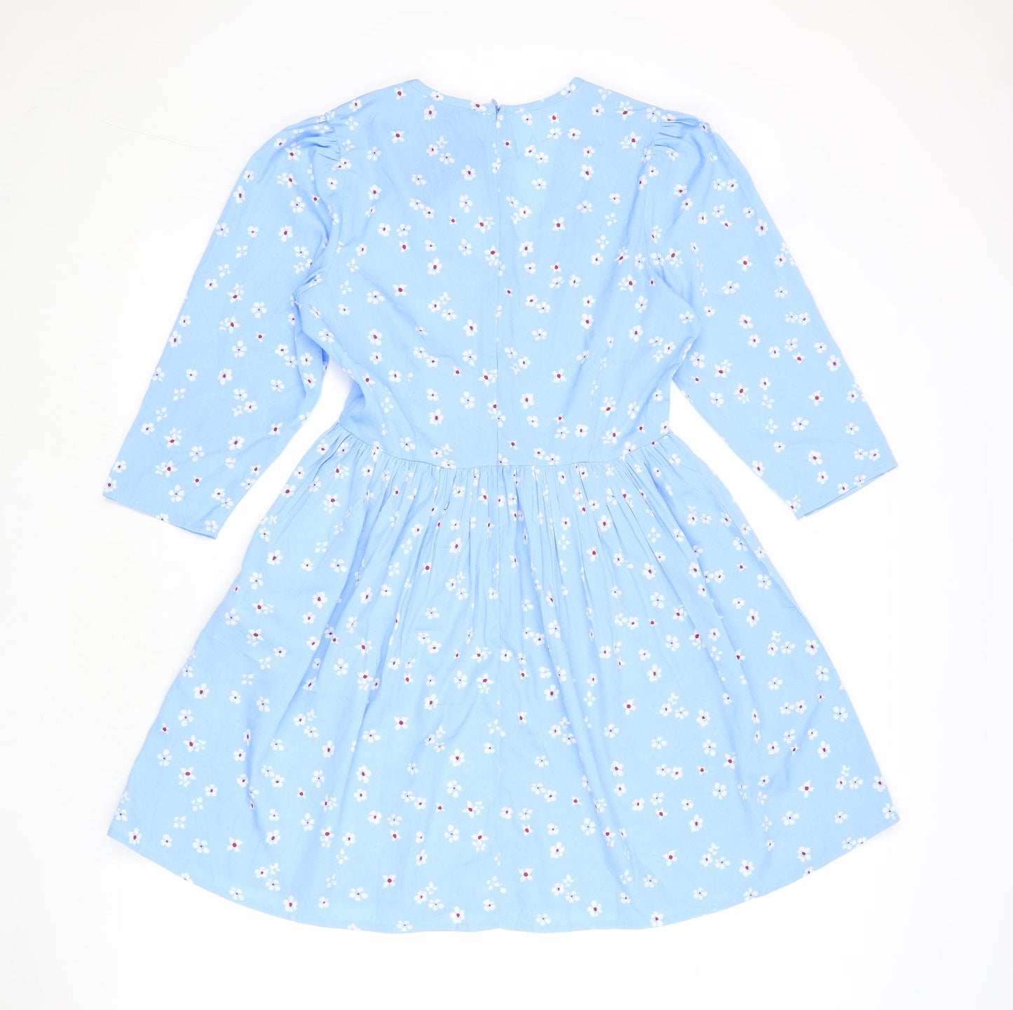 Wednesday's Girl Womens Blue Floral Polyester Skater Dress Size S V-Neck Zip