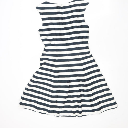 Zara Womens Blue Striped Cotton Fit & Flare Size XS Boat Neck Zip