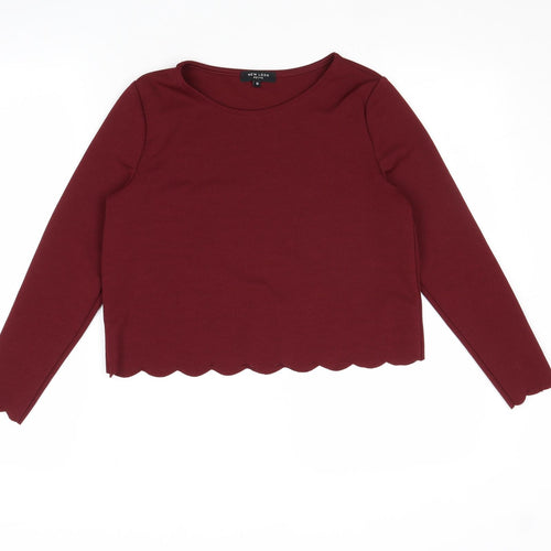 New Look Womens Red Polyester Basic T-Shirt Size 10 Round Neck