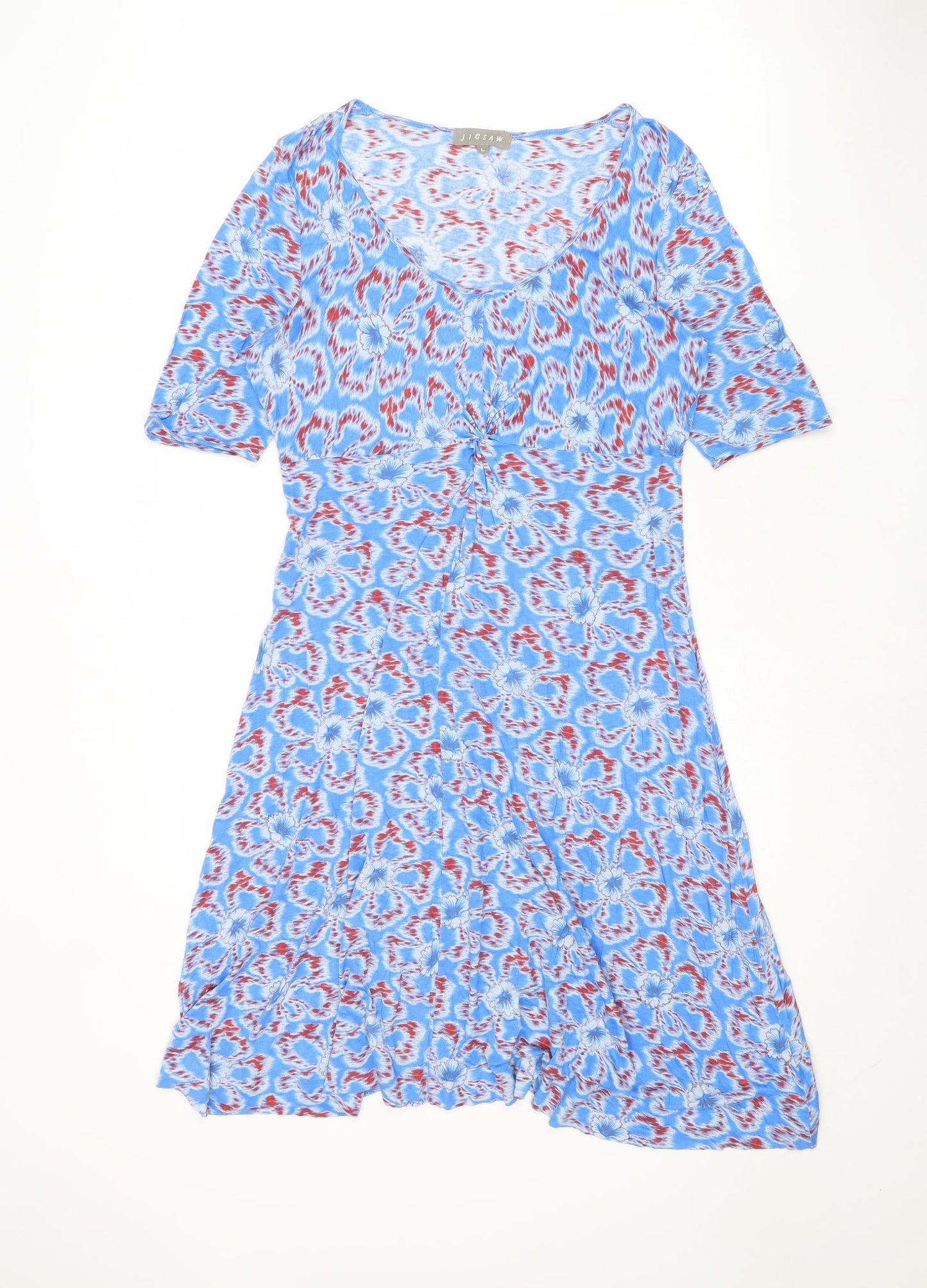 Jigsaw Womens Blue Geometric Modal A-Line Size L Scoop Neck Pullover