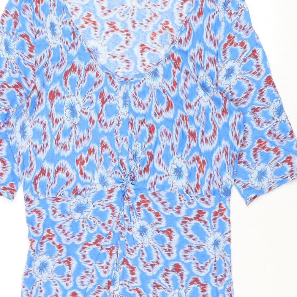 Jigsaw Womens Blue Geometric Modal A-Line Size L Scoop Neck Pullover