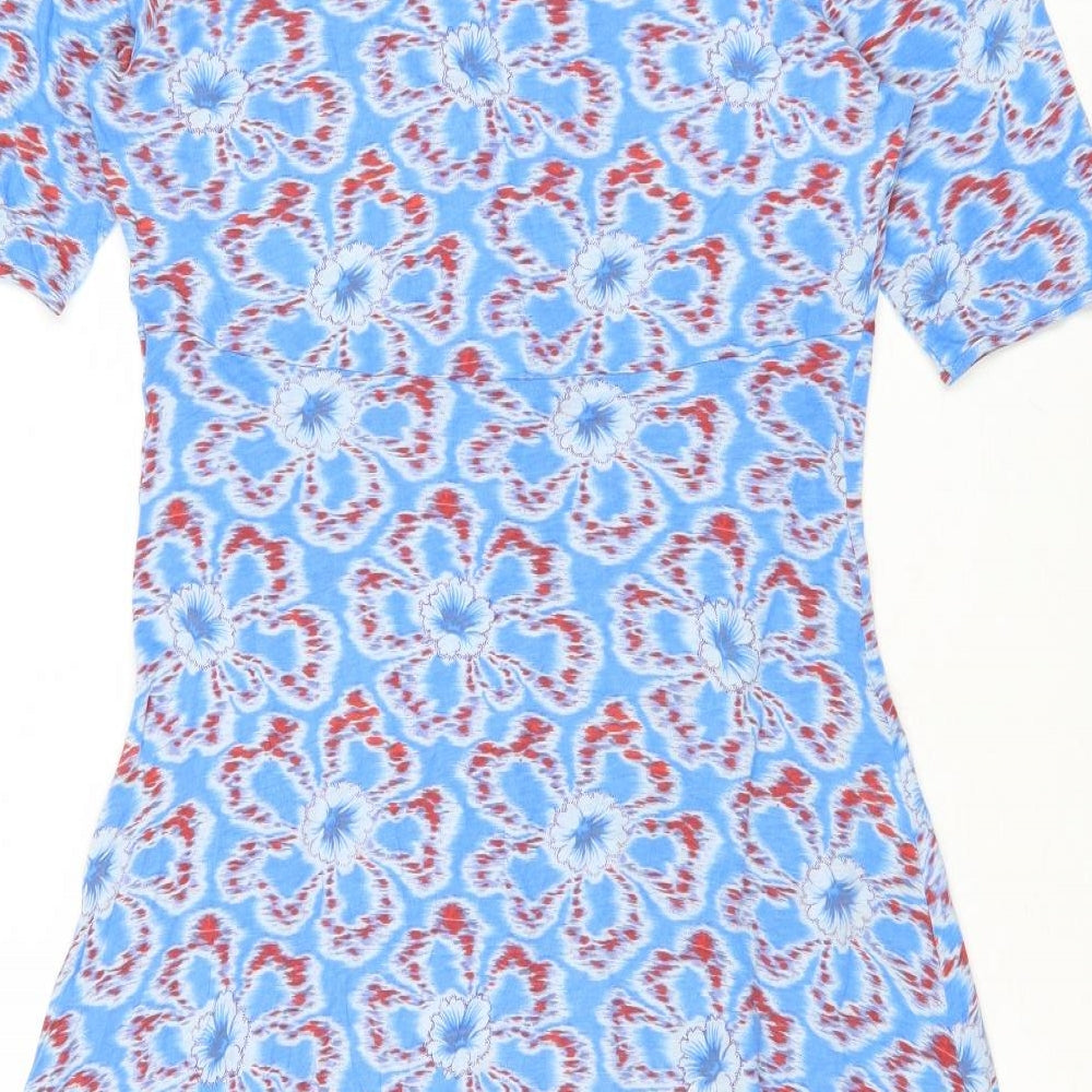 Jigsaw Womens Blue Geometric Modal A-Line Size L Scoop Neck Pullover