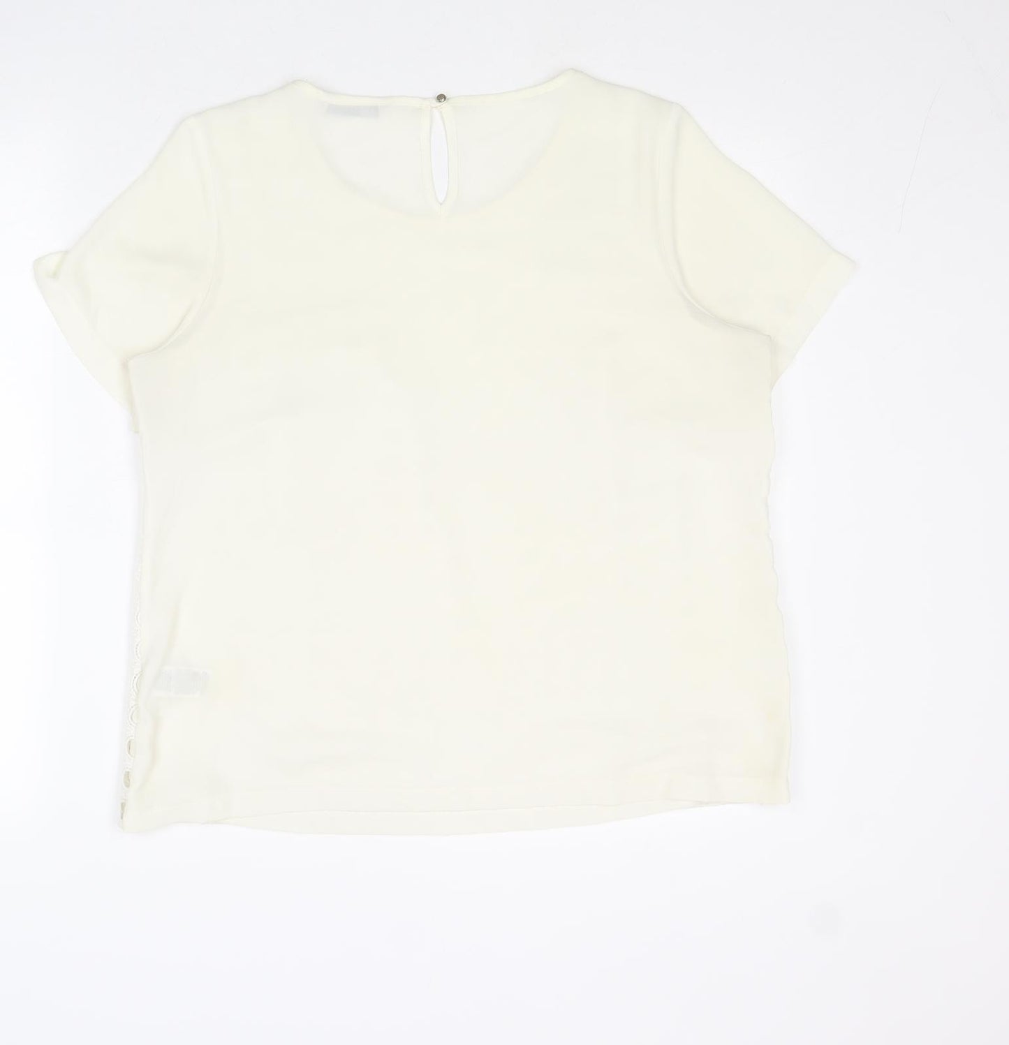 Marks and Spencer Womens Ivory Geometric Polyester Basic T-Shirt Size 14 Round Neck