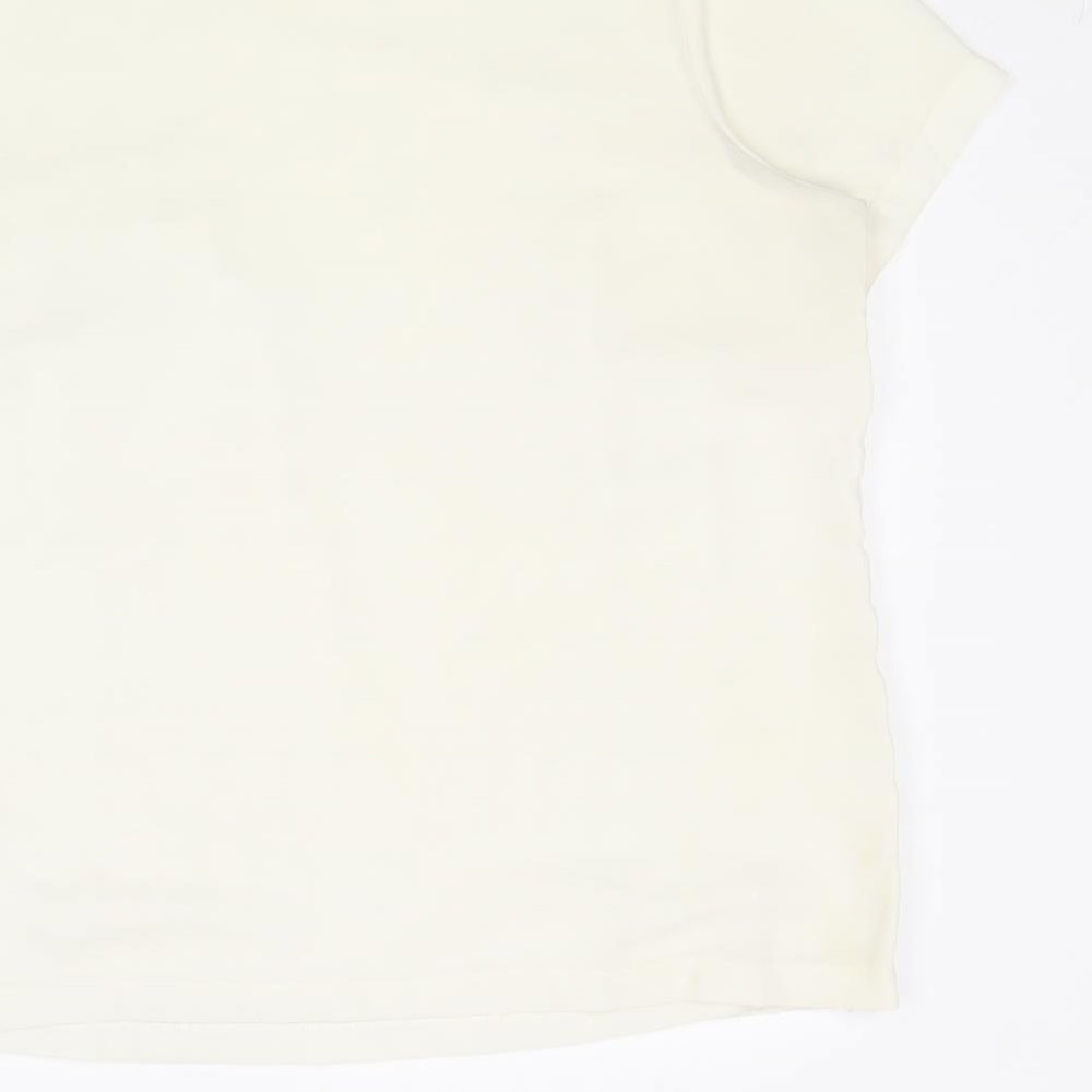 Marks and Spencer Womens Ivory Geometric Polyester Basic T-Shirt Size 14 Round Neck