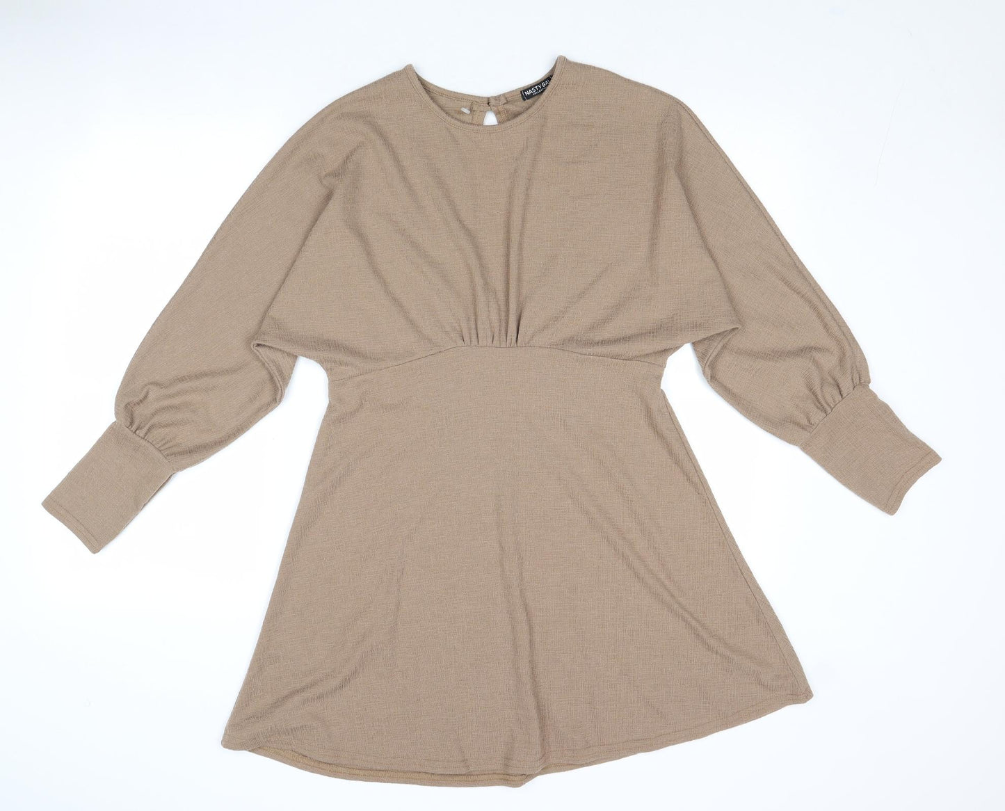 Nasty Gal Womens Brown Polyester Skater Dress Size 12 Round Neck Button - Open Back