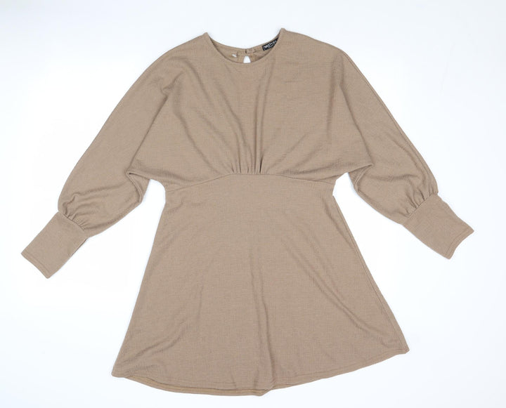 Nasty Gal Womens Brown Polyester Skater Dress Size 12 Round Neck Button - Open Back