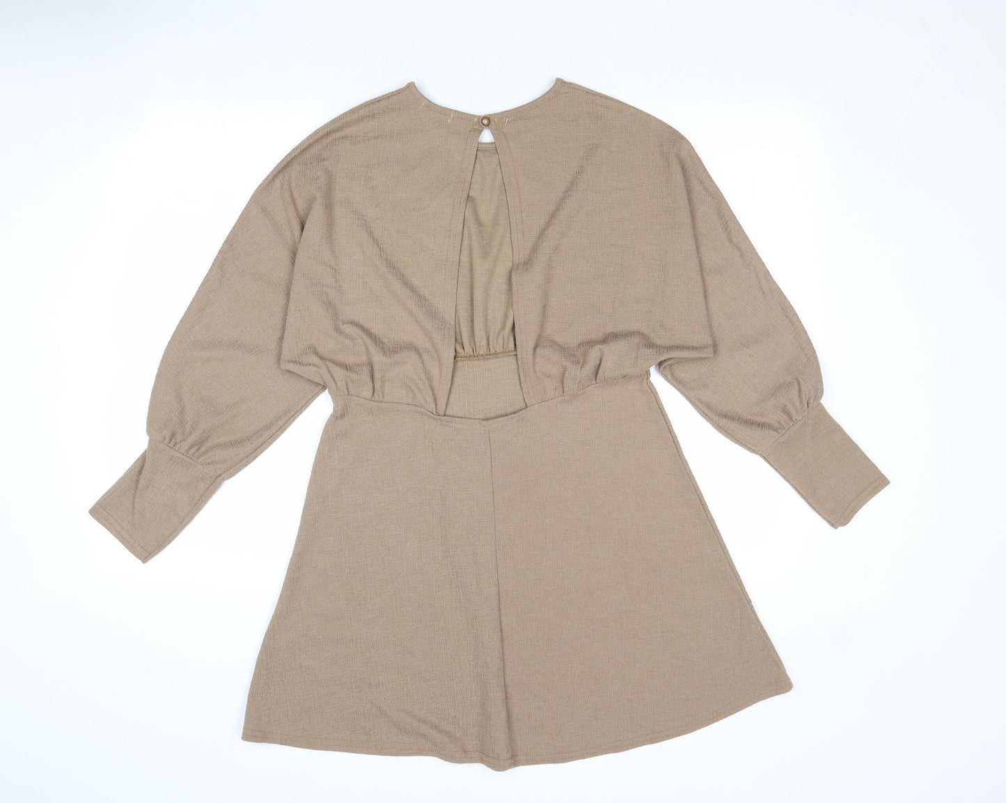 Nasty Gal Womens Brown Polyester Skater Dress Size 12 Round Neck Button - Open Back