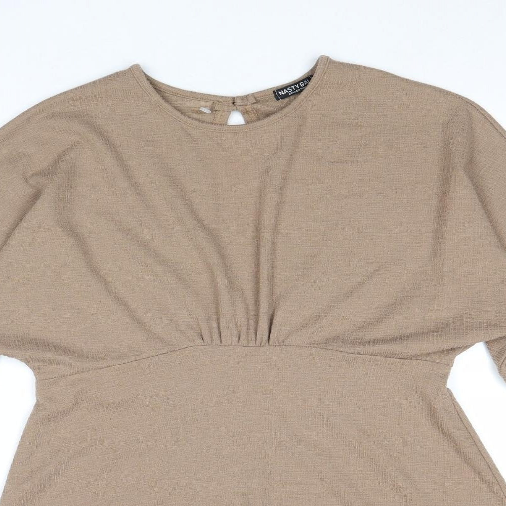 Nasty Gal Womens Brown Polyester Skater Dress Size 12 Round Neck Button - Open Back
