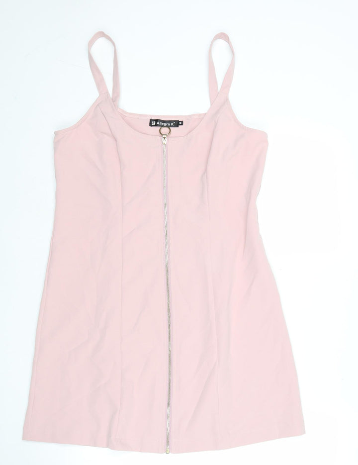 Allegra K Womens Pink Polyester Slip Dress Size M Scoop Neck Zip