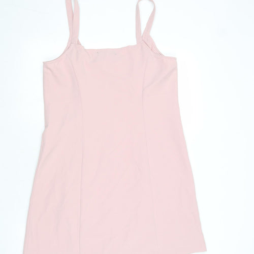 Allegra K Womens Pink Polyester Slip Dress Size M Scoop Neck Zip