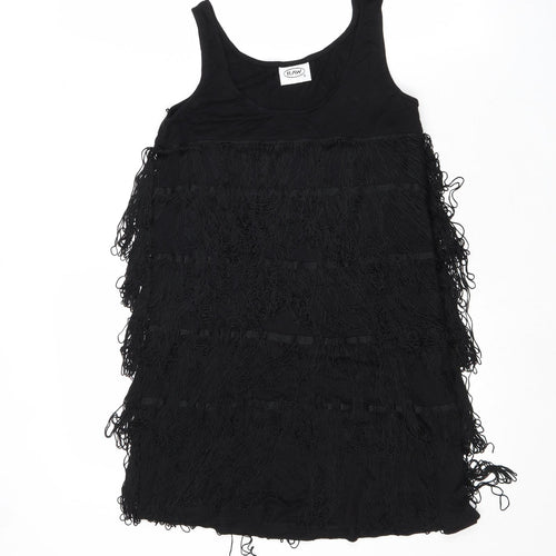 Raw Womens Black Cotton Mini Size 8 Scoop Neck Zip