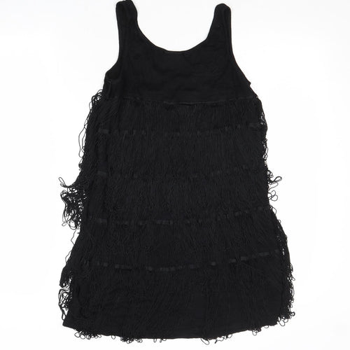 Raw Womens Black Cotton Mini Size 8 Scoop Neck Zip