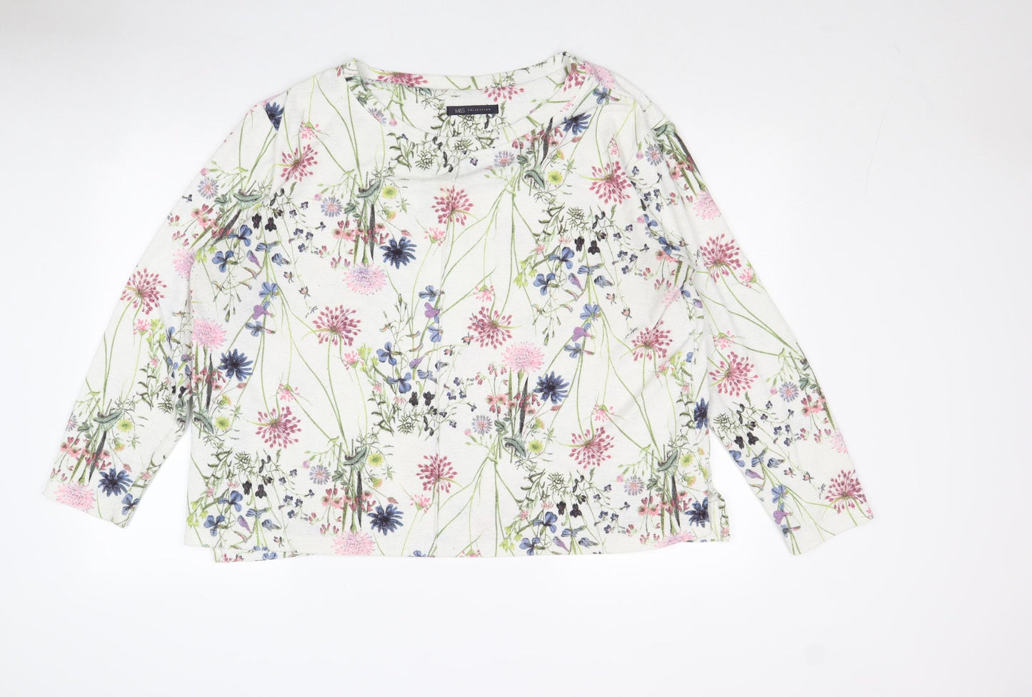 Marks and Spencer Womens Multicoloured Floral Polyester Basic T-Shirt Size 18 Round Neck